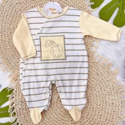 Macacão Trape Zape - Frasquinho de Perfume - Amarelo com Areia e Off Macacão Trape Zape - Frasquinho de Perfume - Amarelo com Areia e Off